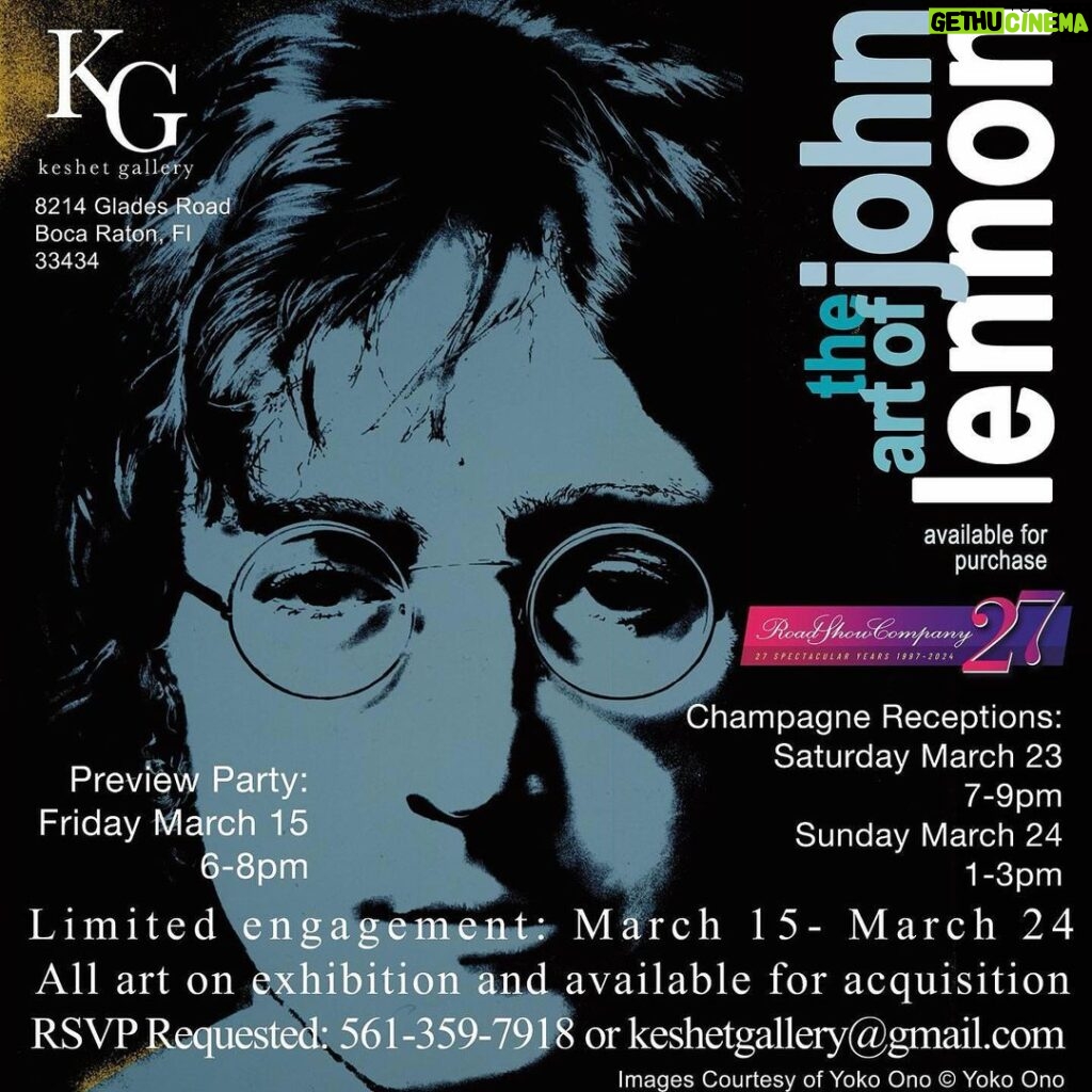 John Lennon Instagram - THE ART OF JOHN LENNON Keshet Gallery, 8214 Glades Rd, Boca Raton, FL 33434, USA, 15-24 March 2024. https://www.keshetgallery.com @keshetgallery