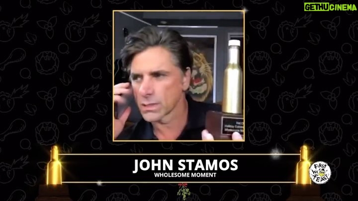 John Stamos Instagram - What an honor to win the @hotones award for “Wholesome Moment” of 2023! Thanks for having me on @seanseaevans. Oh and tell your dad he left his windbreaker at my house.