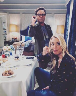 Johnny Galecki Instagram - Filming Leonard’s & Penny’s last scene. @kaleycuoco (Throwing grapes at photographers is a favorite pastime.)