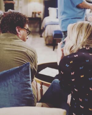 Johnny Galecki Instagram - Filming Leonard’s & Penny’s last scene. @kaleycuoco (Throwing grapes at photographers is a favorite pastime.)