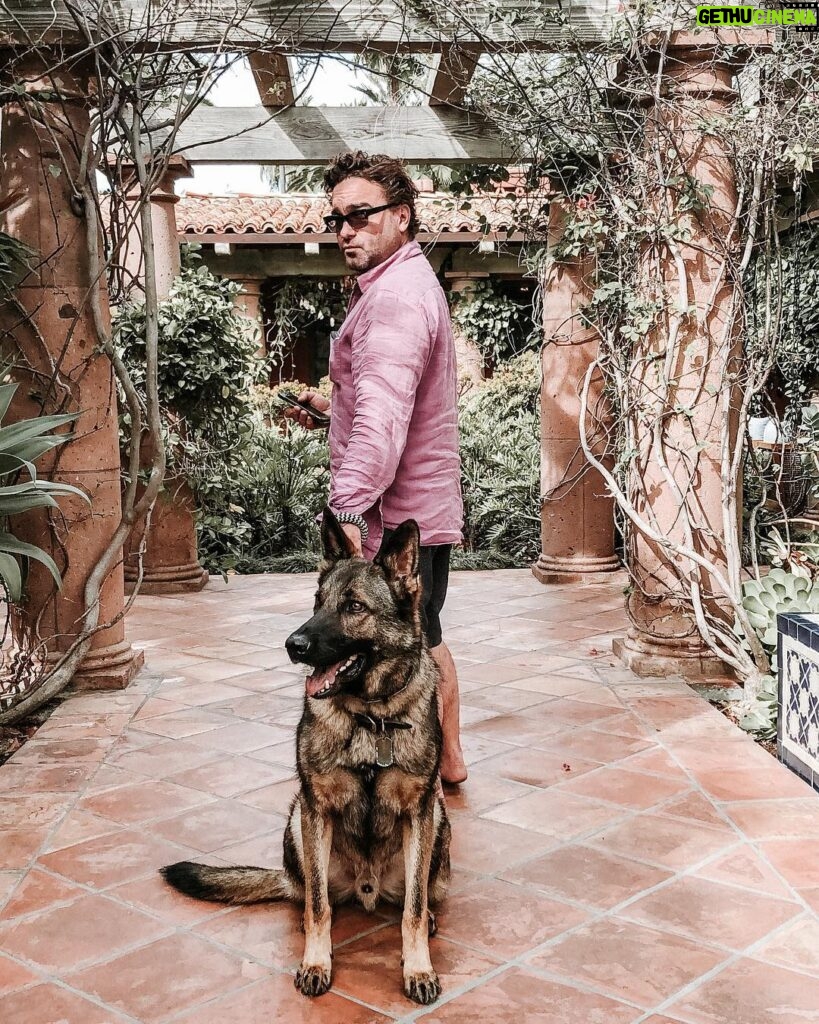 Johnny Galecki Instagram - A boy and his dog. 📷: @alainamariemeyer Thanks for keeping us safe and overjoyed, Gink.