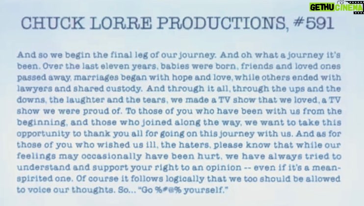 Johnny Galecki Instagram - Well said, Mr. Lorre. Much love for you and all the fans. Here we go, all. @bigbangtheory_cbs swan song.