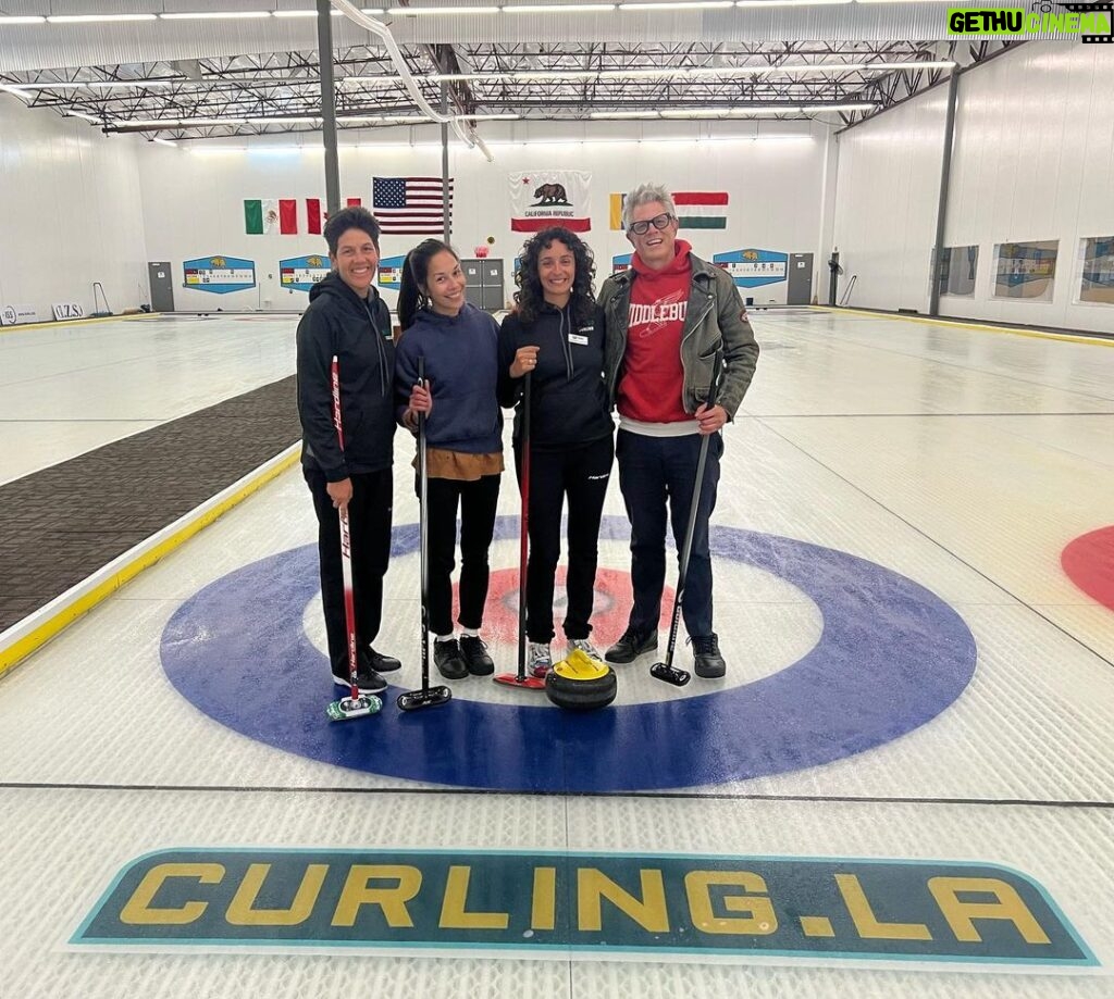 Johnny Knoxville Instagram - Emily and I training at @curling.la for the 2026 Olympics. #curling #goldmedalists #milan #face