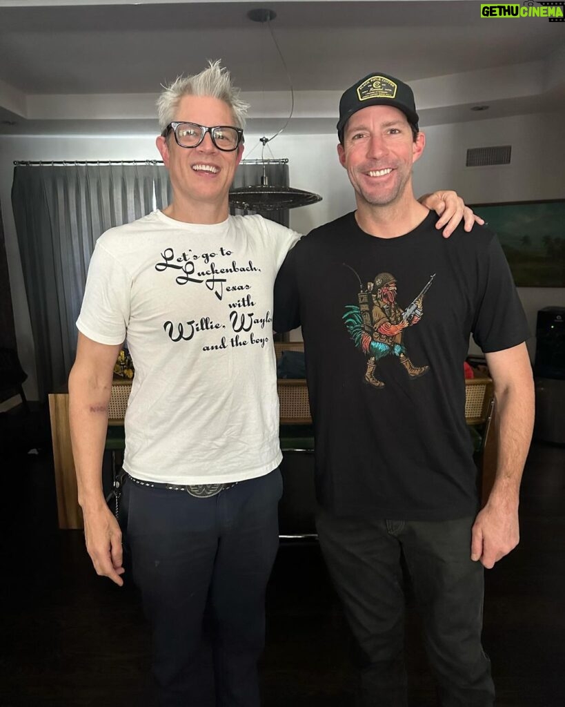 Johnny Knoxville Instagram - So to happy to see my old friend @travispastrana today and relieved to see he’s in three pieces. I haven’t laughed that hard in a long time buddy, so great to see you even if u did break my jim dawg once;)