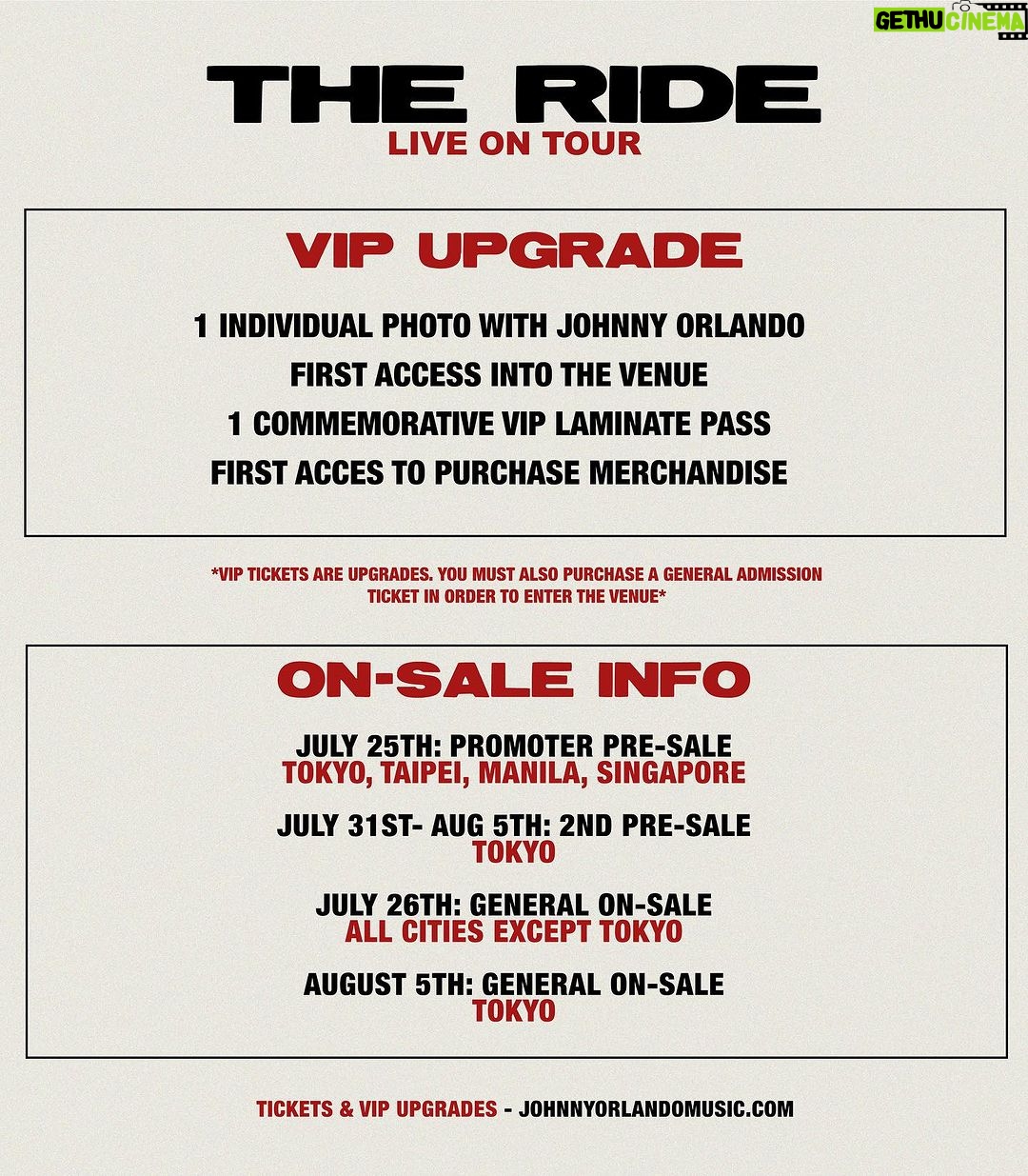 Johnny Orlando Instagram - Incredibly excited to announce that I’m bringing The Ride Tour to Asia this November !! It’s been a long time coming. Swipe for ticket details & on sale info🫰🏼