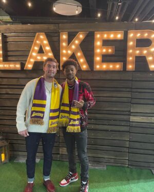 Jonathan Daviss Instagram - Laker v Nets Christmas Day game with @austinnorth55  Thank you so much @jeaniebuss for hooking us up