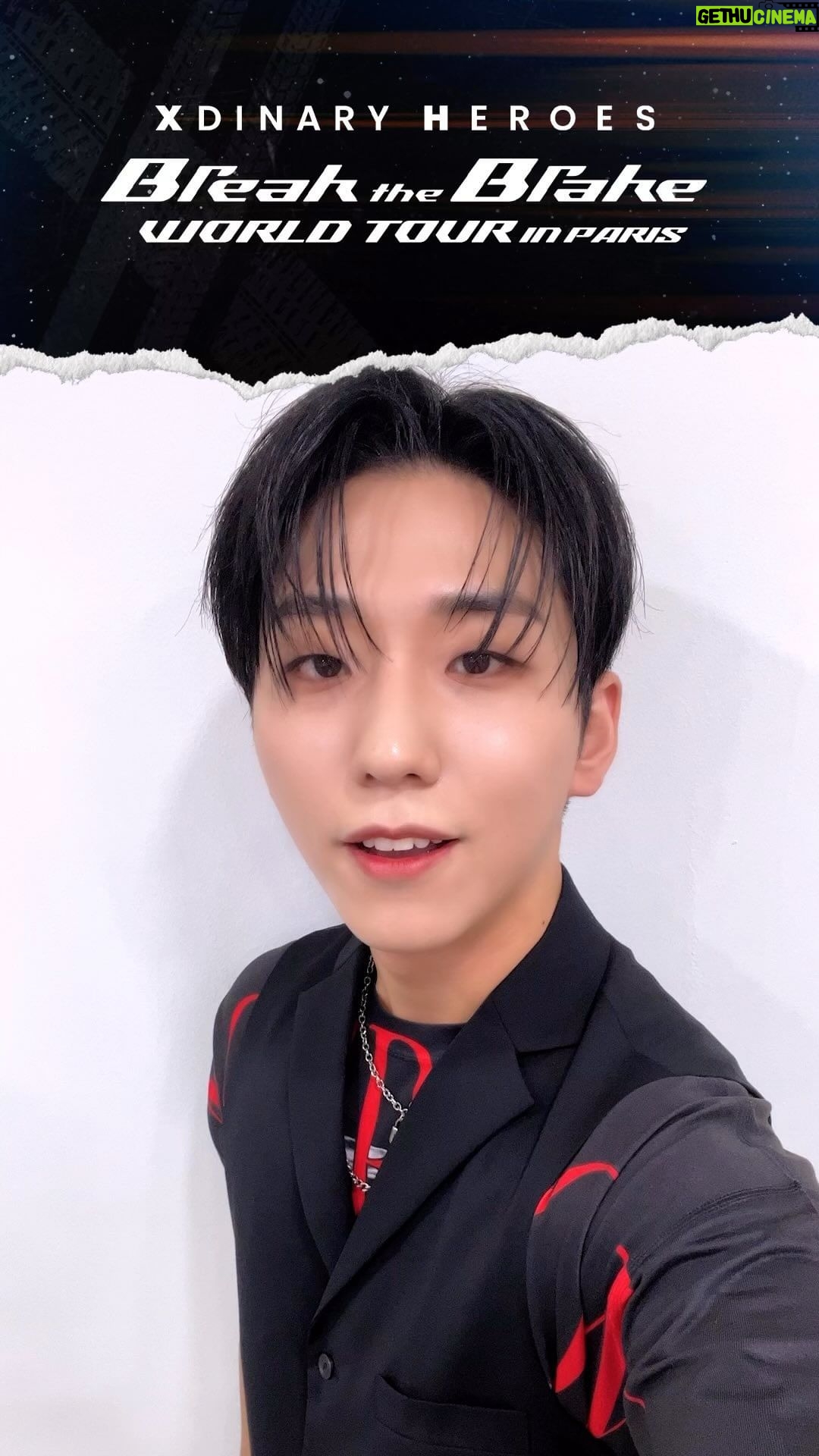 Jooyeon Instagram - Xdinary Heroes World Tour in Paris 📱Special Message from #건일 #Gunil Please look forward to our show🏁 Villains in Paris, see you soon😈 #XdinaryHeroes #엑스디너리히어로즈 #BreaktheBrakeWorldTour #WE_ARE_ALL_HEROES