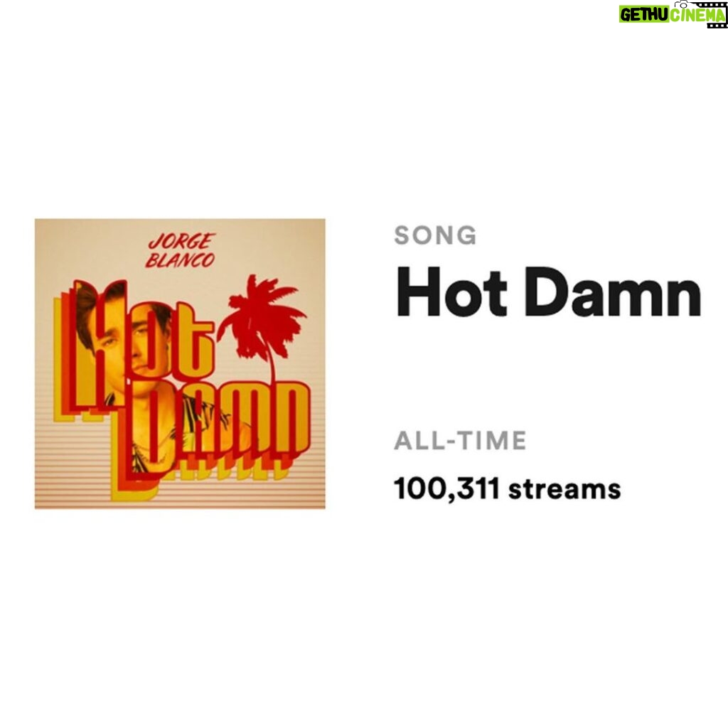 Jorge Blanco Instagram - that feeling when #hotdamn hits 100k on @spotify 🔥 thank you for streaming! vamos por los 200k! 😈