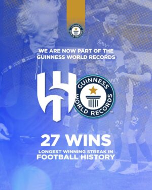 Jorge Jesus Instagram - Hoje igualamos o recorde ! 
Entramos para o Guinness World Records com 27 vitórias consecutivas e 35 jogos sem perder. Quero agradecer em primeiro lugar aos meus jogadores, à equipa técnica do Al Hilal e à direção do clube! Mas não poderia deixar de dar uma palavra especial aos nossos adeptos, que são o nosso braço armado, sem vocês era impossível! Este é o resultado de um grande trabalho de equipa! 
Rumo aos nossos objetivos!

Today we matched the record ! 
We entered the Guinness World Records with 27 consecutive wins and 35 games without losing. First of all, I want to thank my players, the Al Hilal technical team and the club’s management! But I couldn’t help but give a special word to our fans who are our armed wing, without you it was impossible! This is the result of great teamwork! 
Towards our goals!

@alhilal @guinnessworldrecords #alhilal #guinnessworldrecord