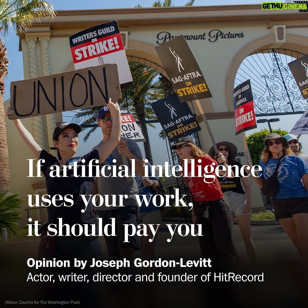 Joseph Gordon-Levitt Instagram - “AI can’t do our jobs yet, but it might be able to soon. And people whose jobs are threatened by AI will be the same people who produced the data used to train it. A new kind of residuals for these human data producers could potentially provide some much-needed economic relief,” writes Joseph Gordon-Levitt (@hitrecordjoe), an actor, writer, director and the founder of @hitrecord. “And by the way, I’m not the only one advocating this kind of thing.” 🔗Visit the link in @PostOpinions bio to read more. United States of America