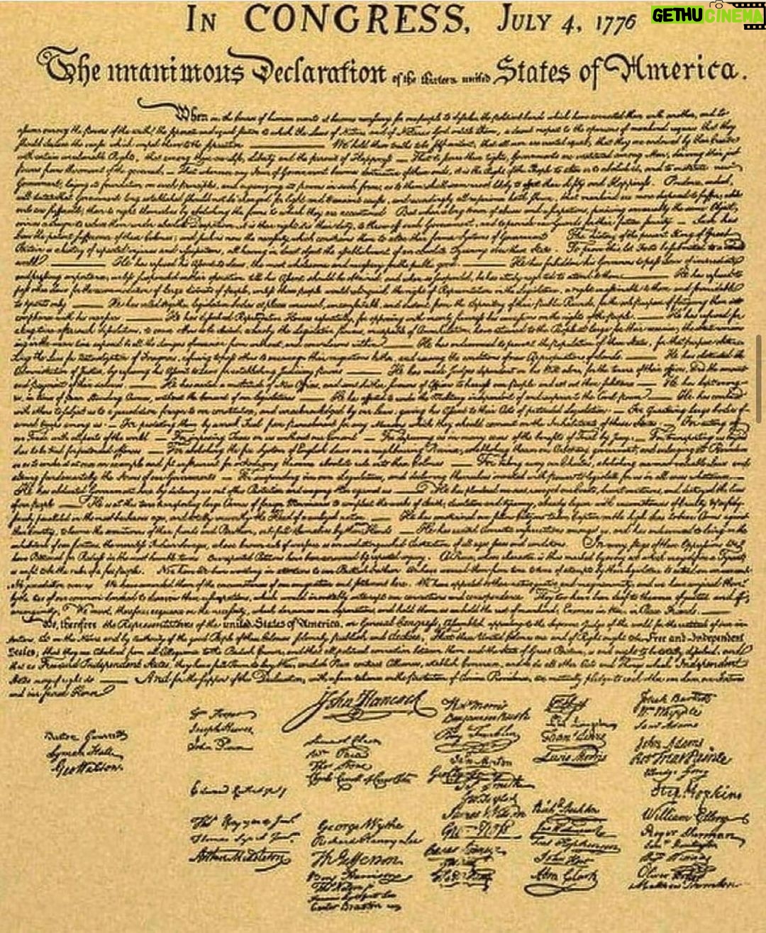 Josh Brolin Instagram - I am a descendant of two who signed the Declaration of Independence: George Read and George Ross, and I am always humbled re-reading it. The uncertainty of today rests in our glee in opposing each other: bad guy/good guy. The obsession to bitch instead of embracing the beauty and gifts we are given as citizens to act like we control this whole deal when we are really letting it slip out of our hands because of massive companies, idealists, and really shitty, self-serving politicians. Where I’m from on the Central Coast of California, we lookout for each other no matter the slight differences in beliefs we have. We are a potpourri of good people on our dirt road. Be good to each other today. #luckytobealive #happyfouthofjuly🇺🇸
