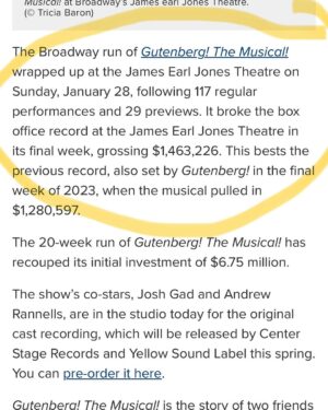 Josh Gad Instagram - HOLY COW!! Thank you all!!! RECORDS BROKEN… AGAIN! @gutenbergbway