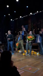 Josh Gad Instagram - GUTENBERG! The Musical’s final Broadway bow! Congratulations Bud and Doug—you’ve got your show🍽️✨ James Earl Jones Theatre