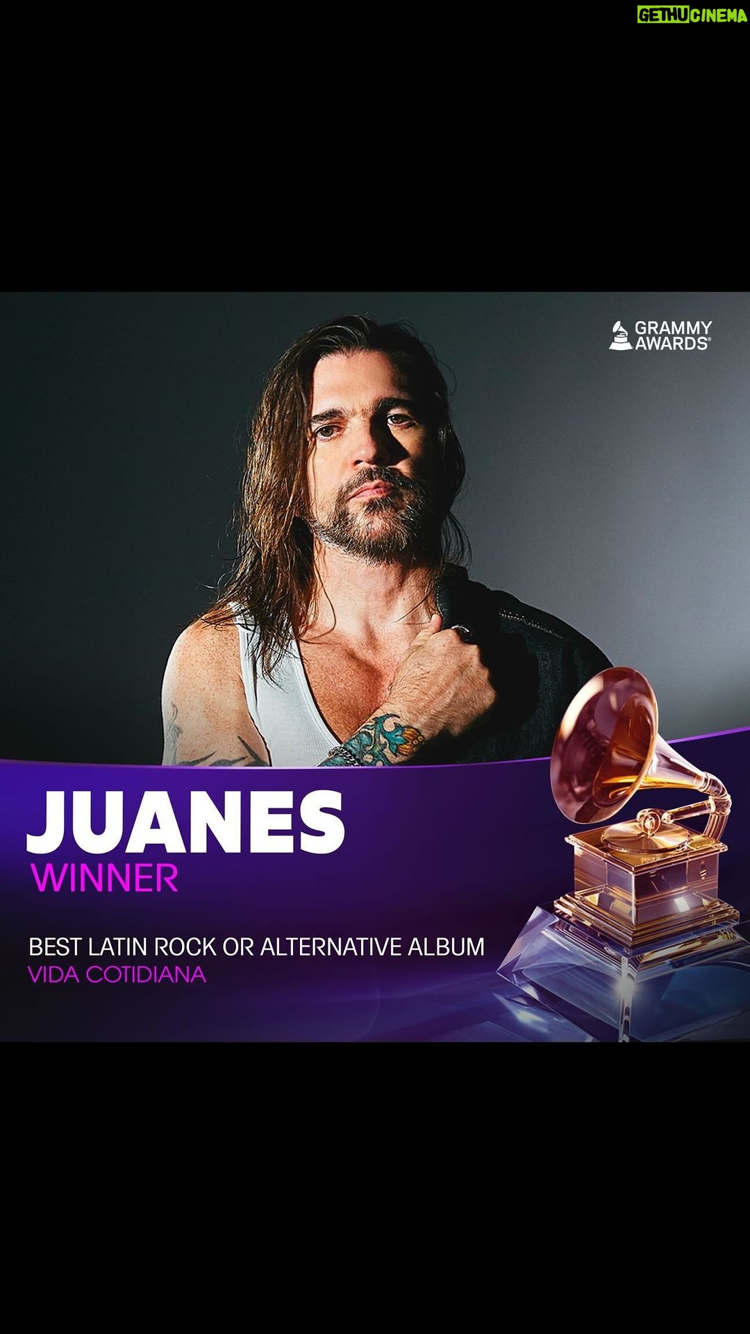 Juanes - 30.7K Likes - Acabamos de ganar el GRAMMY con VIDA COTIDIANA a MEJOR ÁLBUM LATINO ROCK O ALTERNATIVO 🔥 No tengo palabras suficientes para expresar la emoción que siento por el reconocimiento que le está dando la academia @recordingacademy a este álbum. Además, que honor haber ganado esta categoría al lado de la talentosa @natalialafourcade
Gracias a @sebastiankrys y @bricenoemmanuel por ser compañeros en esta aventura. A @rafarestrepo y todo mi equipo en Camaleón. Gracias a mi familia por estar siempre conmigo en cada paso que doy. Agradecido siempre con mi familia de @universalmusicgroup . Y gracias a mis fans que hacen que mi música perdure en el tiempo. Esto es para ti Colombia 🇨🇴 Los AMO por siempre!
Y gracias a todo el gran equipo que contribuyó de alguna manera para hacer este álbum posible: @vagogalindo @mccallefilm @mrsandbag @tommy_torres @juanluisguerra @mabiland @juanpadaza @bravopercussion @felipenaviamusic @novadrums @juanmosquerarestrepo @alexisdiazpimienta @camo_ossa @camilolo @gale @guillermovadala