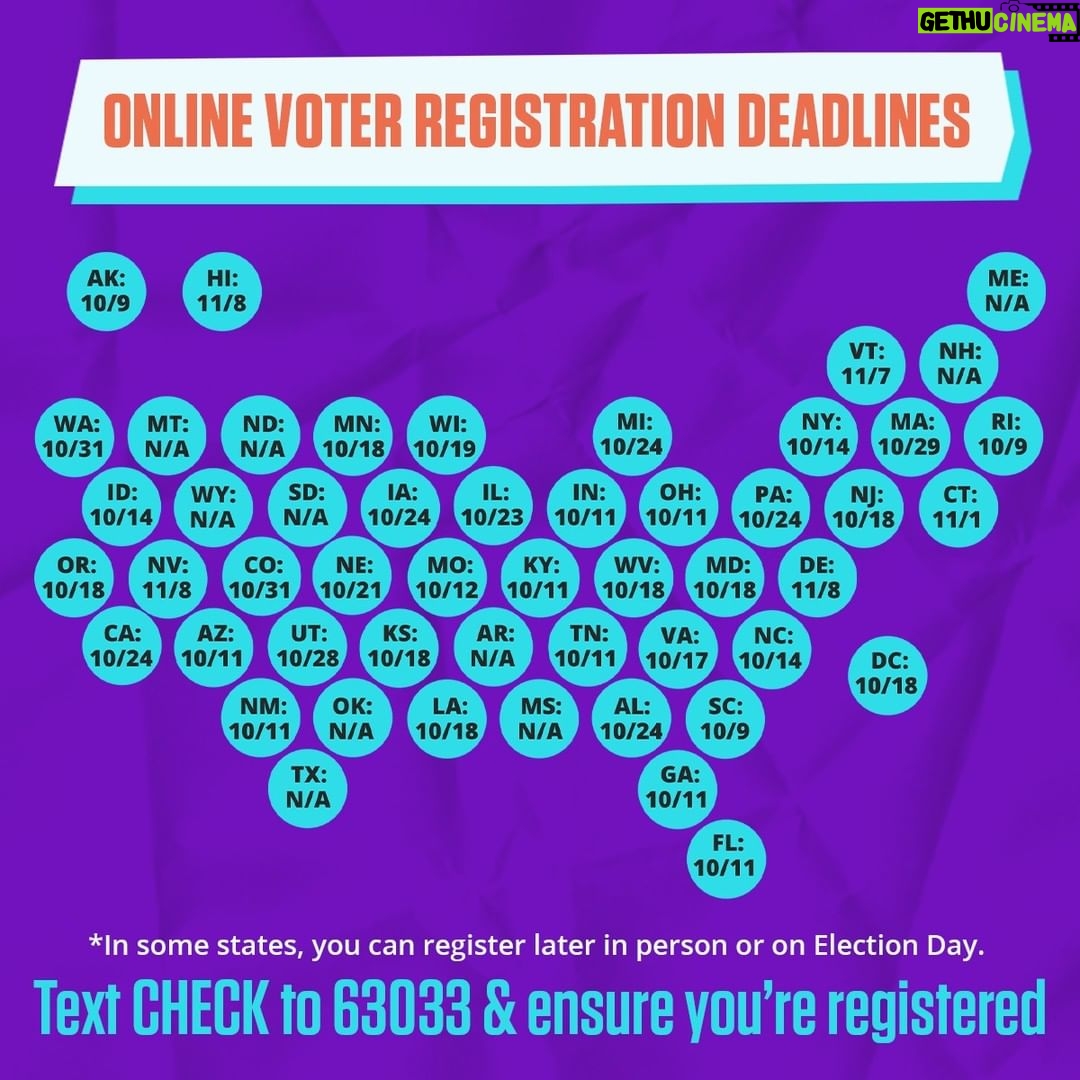 Julia Louis-Dreyfus Instagram - Important: Voter registration deadlines have arrived in many states across the country! If you have a friend in any of the below states, their deadline to register is Tuesday: AZ, FL, GA, IN, KY, OH, SC, TN, TX Take a minute and check your registration today before your state's deadline passes! Text CHECK to 63033 to make sure you're ready to vote. If you share to stories, please tag me and I'll post my favorites!