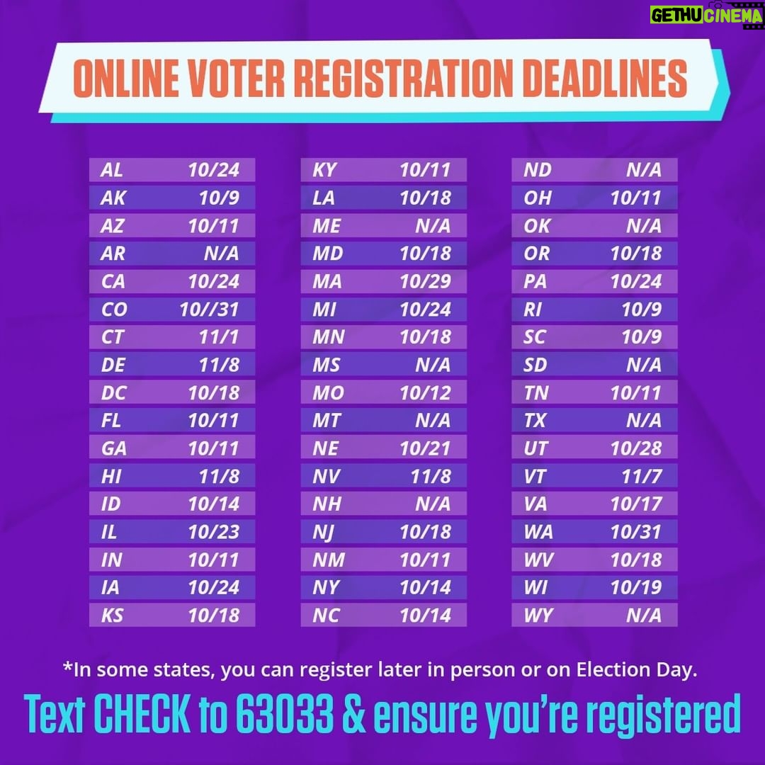 Julia Louis-Dreyfus Instagram - Important: Voter registration deadlines have arrived in many states across the country! If you have a friend in any of the below states, their deadline to register is Tuesday: AZ, FL, GA, IN, KY, OH, SC, TN, TX Take a minute and check your registration today before your state's deadline passes! Text CHECK to 63033 to make sure you're ready to vote. If you share to stories, please tag me and I'll post my favorites!