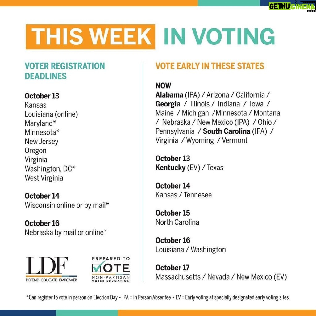 Julia Louis-Dreyfus Instagram - The @NAACP_LDF created a list of states that have voter registration deadlines and early voting open this week. Tag your friends in these states to make sure they have a plan to vote! 🗳