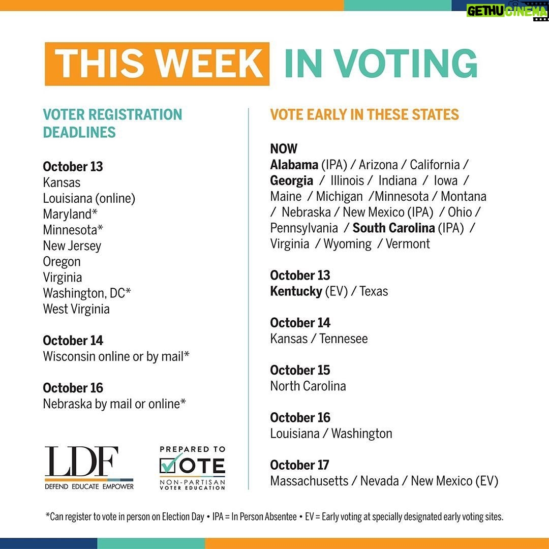 Julia Louis-Dreyfus Instagram - The @NAACP_LDF created a list of states that have voter registration deadlines and early voting open this week. Tag your friends in these states to make sure they have a plan to vote! 🗳