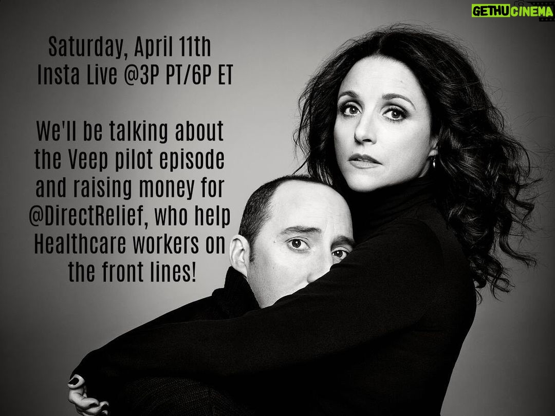 Julia Louis-Dreyfus Instagram - Stream the @veephbo pilot on @hbo before you join me and @mrtonyhale tomorrow at 3p PT / 6p ET for an Insta Live to raise money for @DirectRelief - donation link in bio! | photo credit: @aspictures @august_image