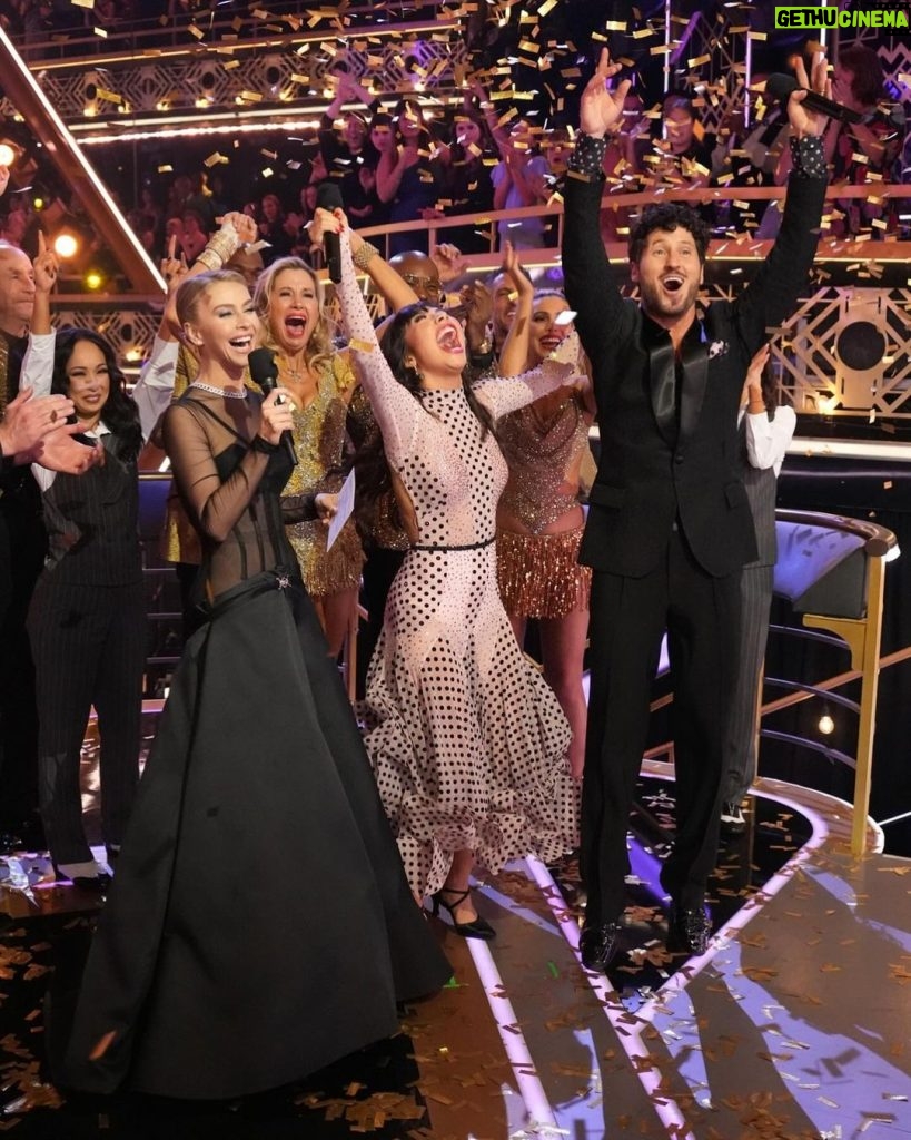 Julianne Hough Instagram - And just like that… Season 32 has come to an end 🤍 Congratulations to our new ballroom champs, @_xochitl.gomez and @valentin! 🪩🌟 To all of the finalists this season – you should be so proud of how far you’ve come and what you accomplished! A major congratulations for all you’ve done inside and outside of the ballroom over these last several weeks. Your ability to push yourself beyond your comfort zone and into a new phase of self-growth has been remarkable to watch. I feel truly honored to know every one of you and to have been on this journey with you this season! Thank you for letting me in on this wild ride. Welcome to our forever-evolving DWTS family, and cheers to Season 32 and many more to come! 🪩🤍