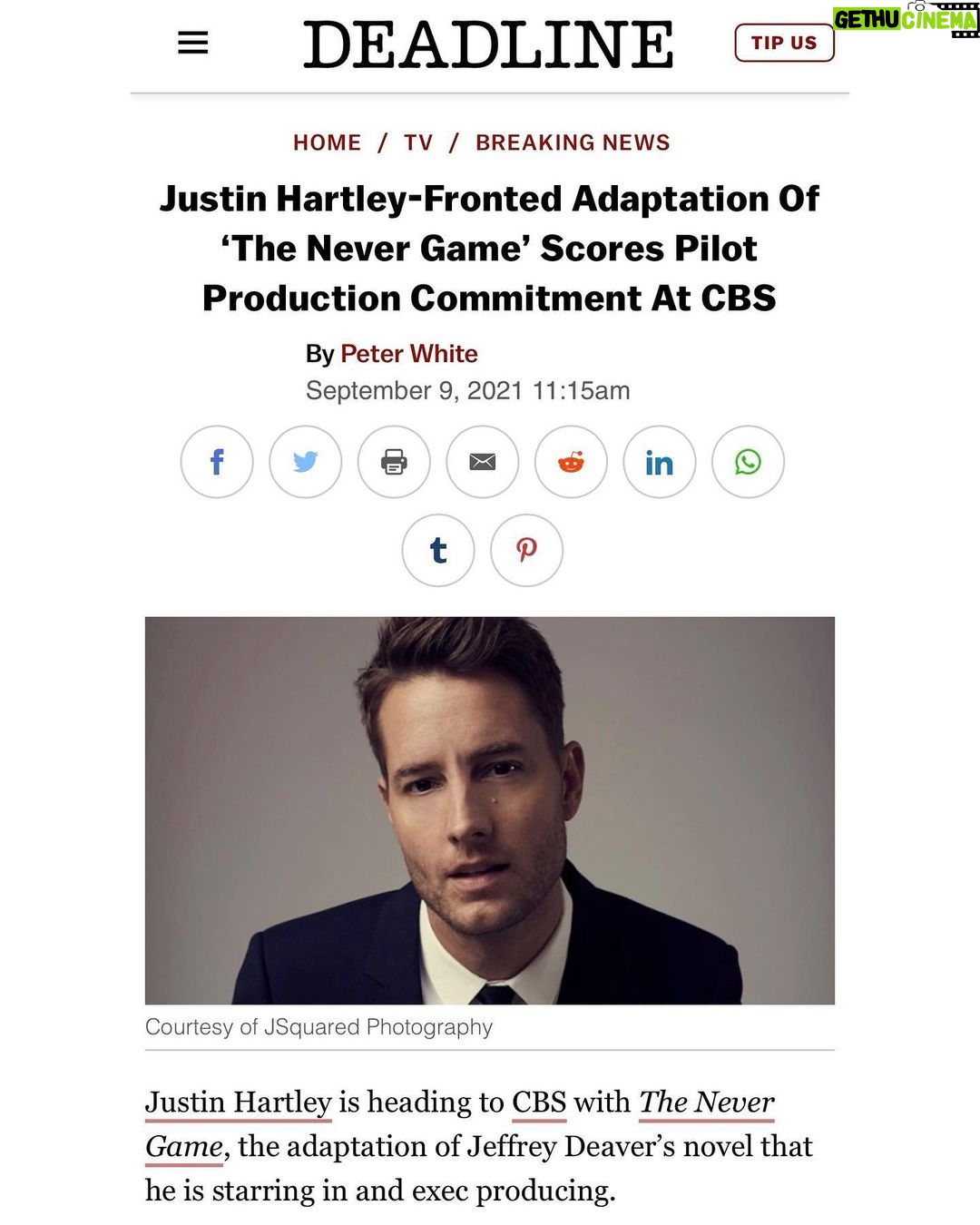 Justin Hartley Instagram - Pretty exciting news! Been working on this one for a bit. This is gonna be fun. #LFG