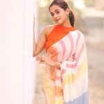 Kaavya Arivumani Instagram - Sareeee and colurs ☺️🎨🧡 Love the sareee @ilovesarees ✨ Blouse ✨✨ @sesha_bridalwear Shot and edited by @haran_official_