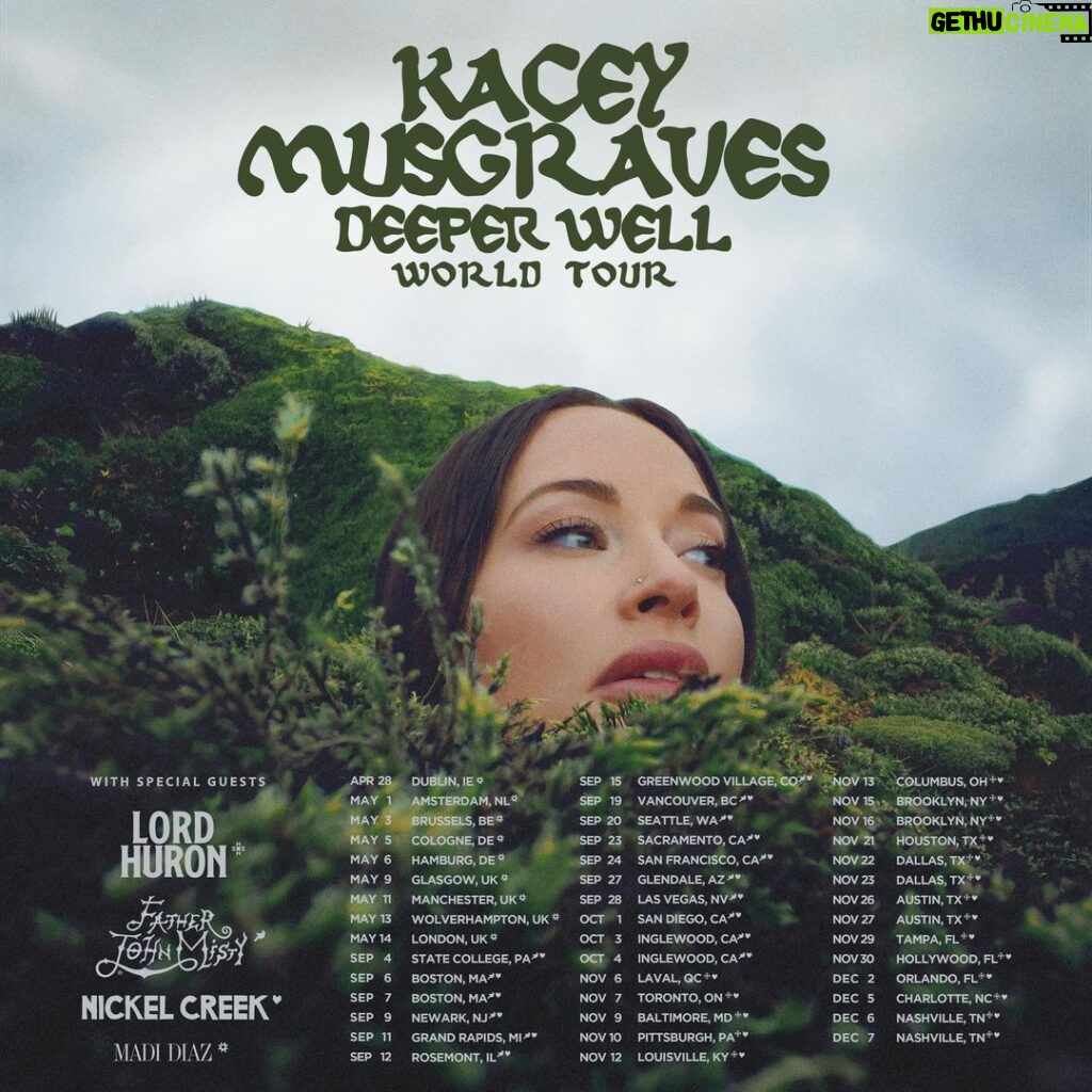 Kacey Musgraves Instagram - Tap into your  𝓓𝓮𝓮𝓹𝓮𝓻 𝓦𝓮𝓵𝓵 with me on tour. 🌱 Sign up for access to pre-sale tickets at deeperwelltour.com   American Express® Early Access in select markets: 3/5 at 10am through 3/7 at 10pm local time. Terms apply. Supply is limited.   Artist pre-sale: 3/5 at 12pm through 3/7 at 10pm local time.