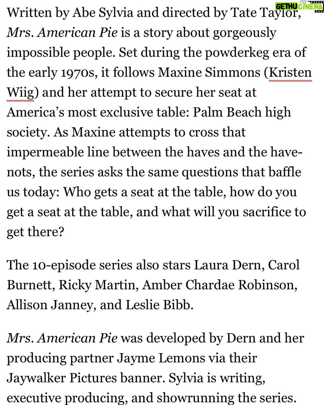 Kaia Gerber Instagram - mrs american pie! holy moly!!!!! humbled to get to work alongside some of my heroes 🥺 @lauradern @jaymelemons @abesylviamightyreal #kristenwiig (happy) crying!!!!