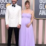 Kaley Cuoco Instagram - 💜the 3 of us making our @goldenglobes red carpet debut together!💜pure joy all around🥹 unbelievable team once again! @bradgoreski @daniela_viviana @jamiemakeup @christinesymondshair @lubastailoring ( thank you @verawanggang for the most delicious sherbet gown! A moment I will cherish! @priyadeluxe ) @rahaminovdiamonds @normansilverman @charleskeithofficial @jimmychoo 🤍my gorgeous other half @tommypelphrey wearing @isaia 🤍