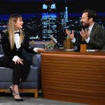 Kaley Cuoco Instagram - Always the best funniest time on @fallontonight ! Don’t miss it tonight! We also play a ridiculous game of 3D Pictionary which I legit sucked at! Enjoy! 😂💫👏🏼 #icantdraw thank you glam! Wearing @dolcegabbana @manoloblahnik @bradgoreski @daniela_viviana @lubastailoring @tommy_buckett @natashasmee ♥️