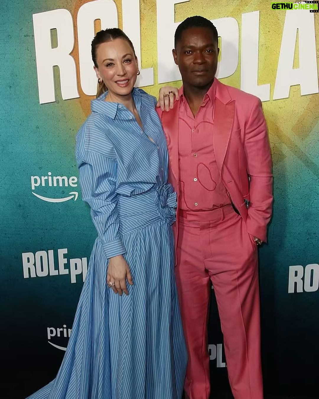Kaley Cuoco Instagram - #RolePlay premier ‼️ @amazonprime playing now 💥 wearing @carolinaherrera 💙 @pomellato @rodofirenze thank you glam! @jamiemakeup @hairbymarilee @bradgoreski @nicksegodi @lubastailoring 💘
