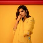 Kalyani Priyadarshan Instagram - Dressed as bright as Fathima for @seshammikeilfathimathemovie promos! The film is out in Theaters Nov 17th!