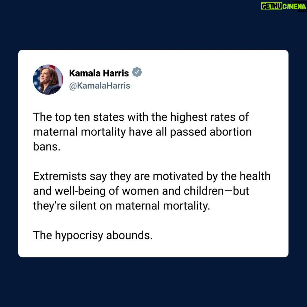 Kamala Harris Instagram - The top ten states with the highest rates of maternal mortality have all passed abortion bans.