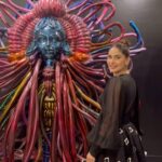 Karishma Sharma Instagram - Stepping into an art gallery is like entering a realm where every stroke, color, and form speaks a language of its own. Each piece whispers a unique narrative, inviting us to explore, feel, and interpret. In this beautiful world of subjectivity, one can find solace, inspiration, or even challenge their perspectives. It’s a journey where one can both lose themselves and find profound meaning in every brushstroke. @jayeshsachdev Wow The Goddess Durga looking magnificent 💫🙏👏🏼 Outfit by @deepikaaroralabel