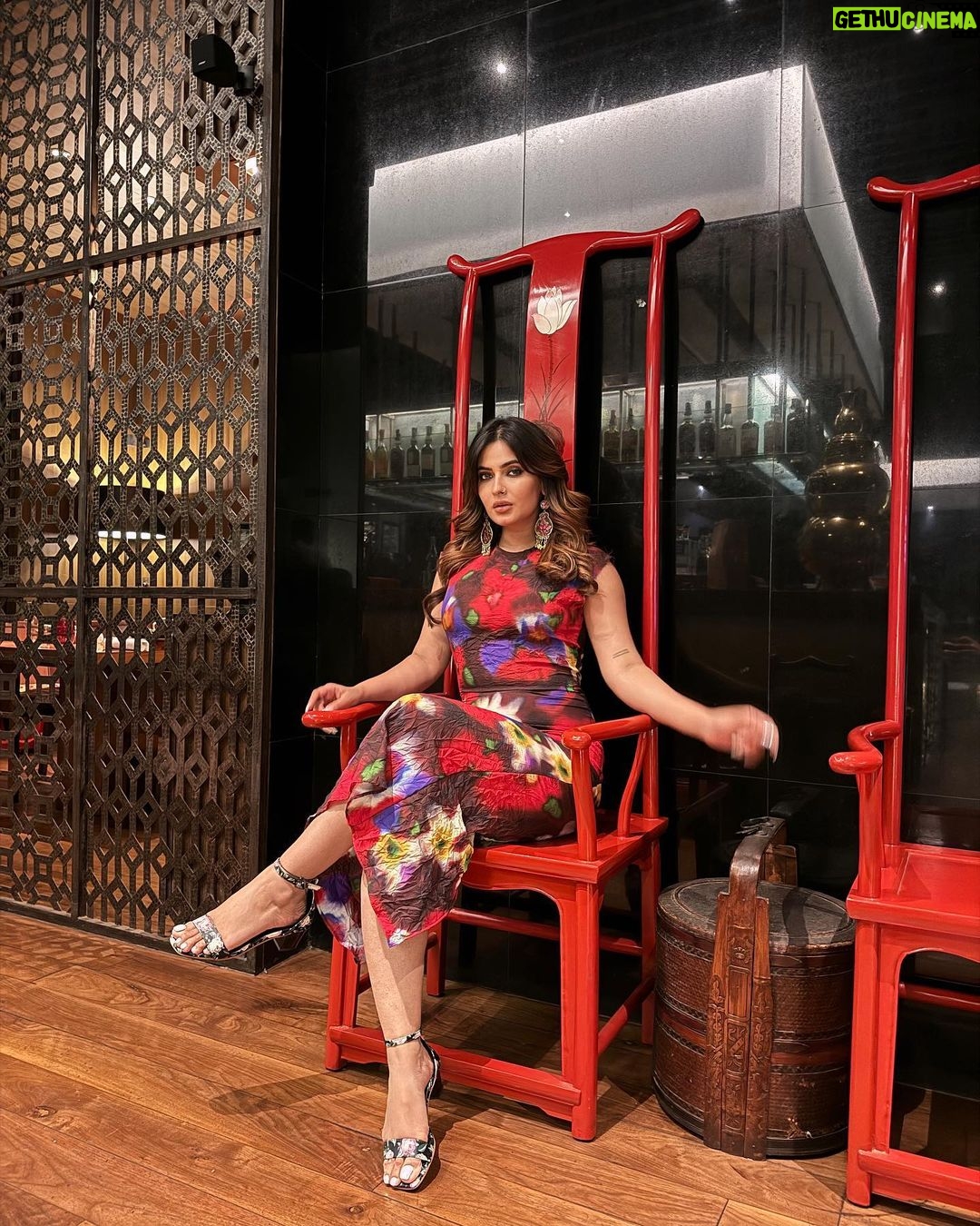 Karishma Sharma Instagram - The lady in red. ✨❤️ “Basking in the serene glow of the first full moon, I find my Zen zone, radiating happiness. 🌕 Reflecting on the delicious flavors of China by @grandhyattmumbai the stir-fried chicken paired with edamame created a healthy and delightful feast. Excited to explore more, the duck preparation awaits my eager taste buds. Cheers to manifesting positivity and savoring life’s delectable moments! 🍜❤️🤌🏼