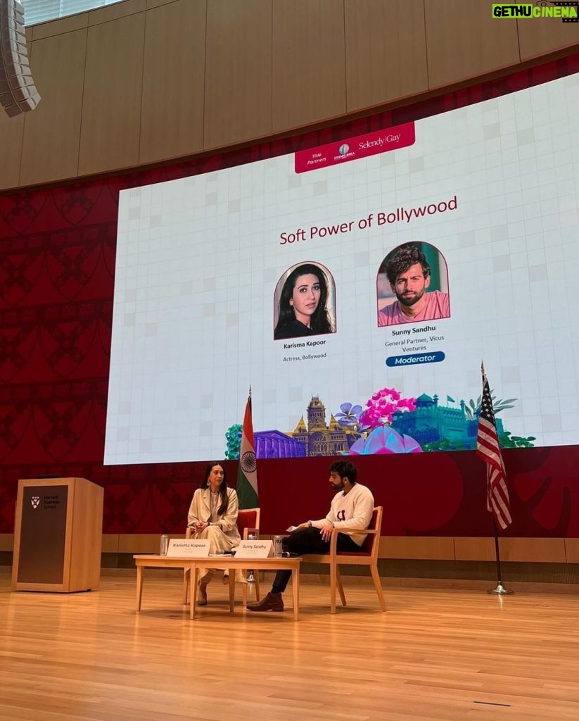 Karisma Kapoor Instagram - It was an absolute pleasure and honour to be a speaker at the India Conference at Harvard 🙏🏼 Shout out to @kareenakapoorkhan for joining us for an impromptu but insightful chat. Thank you to @sunnysandhu24 and team #HarvardIndiaConference for being so wonderful. This was truly special ❤️✨ #ICH2024 #IndiaRising #IndiaConferenceAtHarvard @harvardindiacon @harvardbusinessschool Harvard Business School