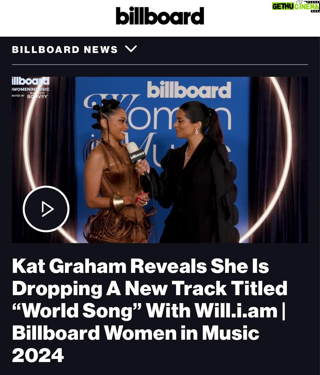 Kat Graham Instagram - Excited to announce my upcoming new single βWorld Songβ with @iamwill at the @Billboard Women In Music Awards!!! Thank you Billboard for the exclusive.πͺπ½ππ½πποΈπ«Άπ½