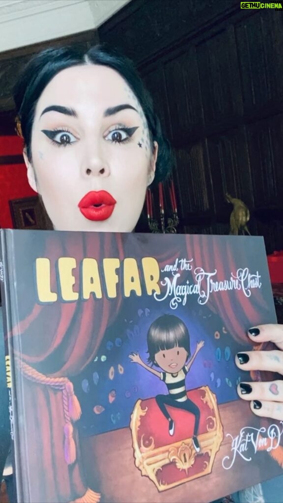 Kat Von D Instagram - TODAY’S THE DAY!!🙀 Get your copy of my first ever kid’s book: Leafar and the Magical Treasure Chest! *link in bio* The first 100 orders will be autographed by both @llewellyn and myself! Special THANK YOU to @llewellyn for drawing this entire book with me, @lumillybooks for believing in my vision and publishing this book, to @raldez for creating this beautiful video, and most importantly to my beloved son, Leafar for being my biggest inspiration of all time! I hope this book bring you and your family as much joy as it has mine! 🖤 #leafarandthemagicaltreasurechest