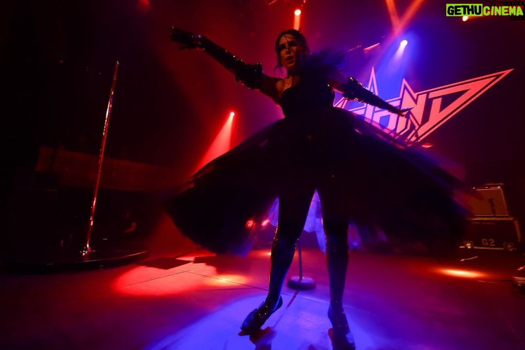Kat Von D Instagram - A few performance shots from the Love Made Me Do It record release party! 🖤 I’m still buzzing over how good it felt to finally share the stage with my amazing bandmates: @sammidoll @mrpharmacist72 @daveparley @brynnroute! Huge thank you to @officialcharo for introducing us on stage, and to all of our friends + family that came to celebrate with us! This party made me even more excited to go on tour soon and do this in an even bigger way! For tickets, click the link in my bio! Because everyone is asking: My star eye piece was made by @awongolding My dress by: @asanchezfashion My shoes: coven buckle shoes by @vondshoes #lovemademedoit The Belasco