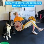 Kate Upton Instagram - Instagram vs. Reality. In the first slide, @kateupton crushes a set of eccentric single leg hip thrusts while Norman watches politely like a good boy. The second slide is what really happens before EVERY set. Gotta love it ❤️ *** Seriously though, this is an amazing glute exercise, so take a minute to watch the video all the way through to get the key form tips so you can try it yourself.
