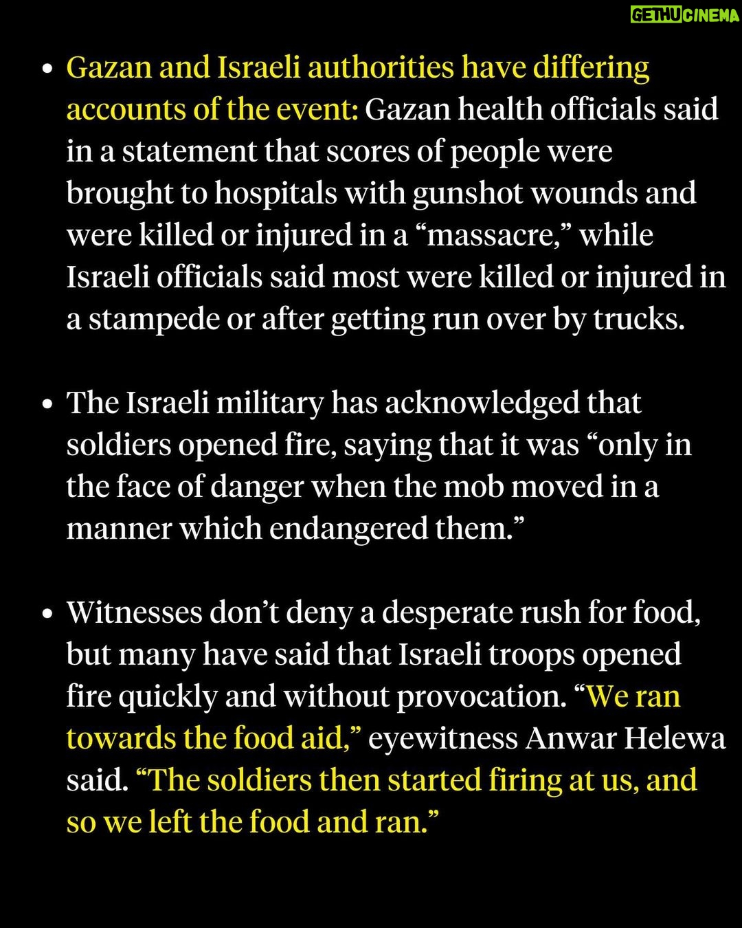 Katie Couric Instagram - Global leaders expressed grief and outrage after Israeli forces were accused of opening fire on a crowd of Palestinians hoping to get food from aid trucks in Gaza City. The Israeli military confirmed that its forces used live fire in one of what it said were two incidents, but an IDF spokesman on Friday denied they fired those seeking aid and blamed most of the deaths on a stampede. The US is scrambling to salvage cease-fire and hostage negotiations following the incident, with several administration officials, including President Biden and Secretary of State Blinken, making calls to their counterparts in the Middle East. Swipe through for more info about what we know.