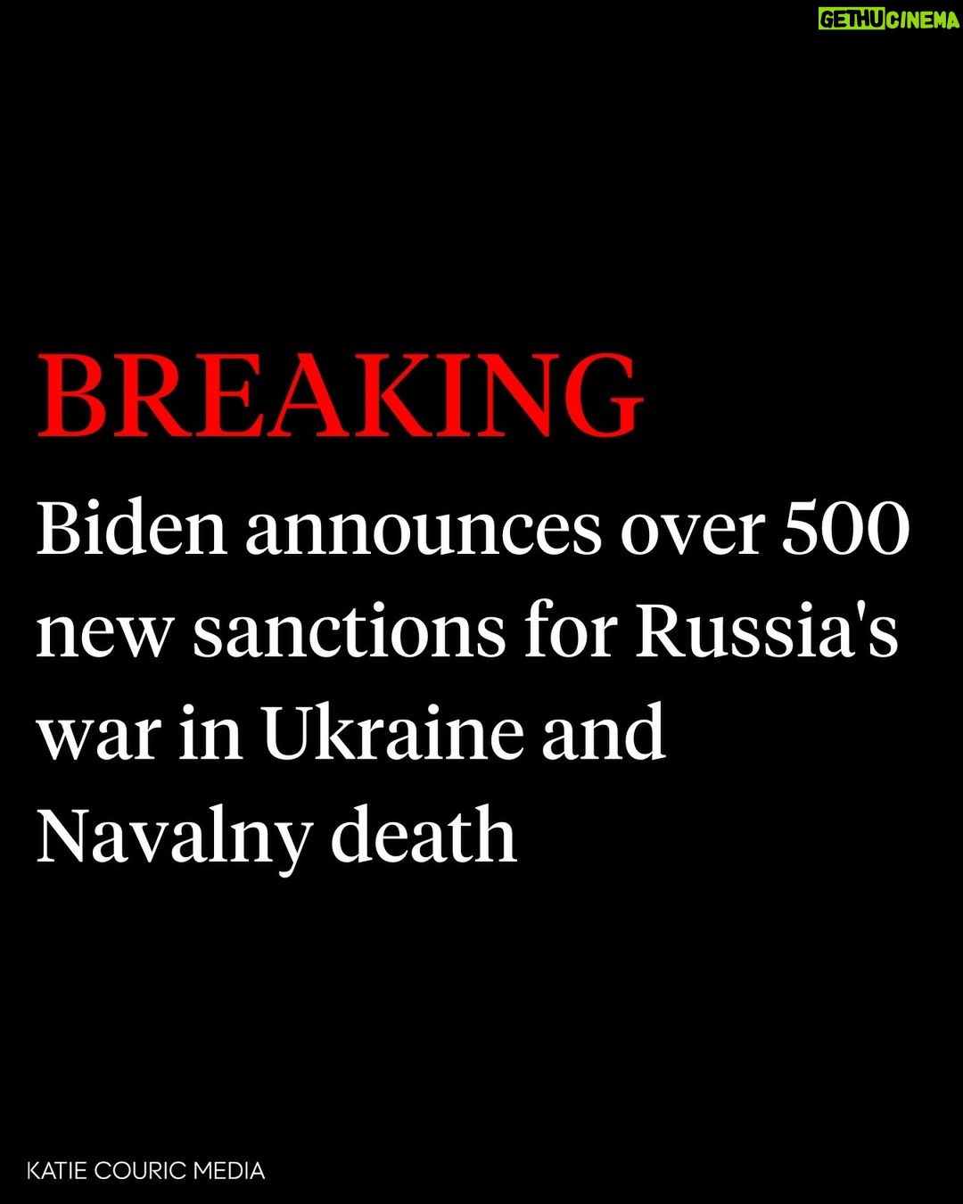 Katie Couric Instagram - 🚨The United States is imposing sanctions on more than 500 targets it says contribute to Russia’s war machine. Per @npr reporting, the White House announced the move Friday, a day before the second anniversary of Russia’s full-scale invasion of Ukraine. The sanctions focus on Russia’s core financial infrastructure, as well as people and entities in other countries the U.S. says are helping supply Russia with critical technology and equipment, and to evade sanctions. In a statement issued by the White House, President Biden said Ukraine is “running out of ammunition.” He called on the House of Representatives to approve new military aid for Ukraine, which is being blocked by Republicans. “History is watching,” the president said. “The failure to support Ukraine at this critical moment will not be forgotten.” The measures are the largest sanctions imposed since Russia’s full-scale invasion of Ukraine on Feb. 24, 2022, the Treasury Department said. Among the companies sanctioned is Russia’s state-owned National Payment Card System Joint Stock Co., which operates a payment system widely used in Russia, the Treasury said. Scores of Russian companies producing tanks, lasers and other technology for the war effort are also targeted.