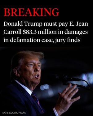 Katie Couric Instagram - 🚨 A Manhattan jury on Friday ordered former President Donald J. Trump to pay $83.3 million to the writer E. Jean Carroll for defaming her in social media posts, news conferences and even on the campaign trail ever since she first accused him in 2019 of raping her in a department store dressing room decades earlier.

Per @nytimes reporting, the award included $65 million in punitive damages, which the nine-member jury assessed after finding Mr. Trump, 77, had acted maliciously after Ms. Carroll’s lawyers pointed to Mr. Trump’s persisting attacks on her, both from the White House and after leaving office.

Ms. Carroll, 80, testified that his repeated taunts and lashing out had mobilized many of his supporters, leading to an onslaught of attacks on social media and in her email inbox that frightened her and “shattered” her reputation as a well-regarded advice columnist for Elle magazine. “I was attacked on Twitter,” Ms. Carroll told the jury. “I was attacked on Facebook. I was living in a new universe.”

It is the second time Mr. Trump has been ordered to pay Ms. Carroll damages in less than a year. In May, a different Manhattan jury awarded her $5 million after finding Mr. Trump liable for sexually abusing her in the dressing-room assault in the mid-1990s, and for defaming her in post on his Truth Social website in October 2022, in which he called her accusation “a complete con job” and “a Hoax and a lie.”