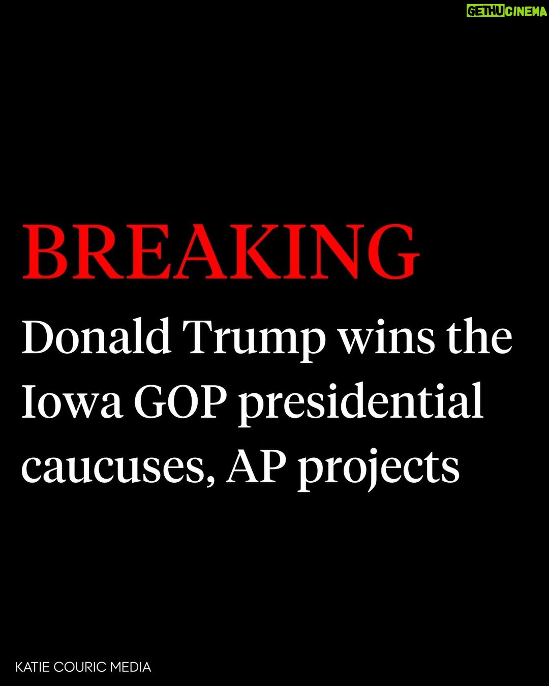 Katie Couric Instagram - 🚨 Former president Donald Trump beat his two closest rivals for the Republican nomination in the first balloting of 2024, the Associated Press reported. Per @washingtonpost, Monday night’s caucuses across Iowa kicked off the Republican presidential nominating process, as voters finally weighed in after months of campaigning. Florida Gov. Ron DeSantis, former U.N. ambassador Nikki Haley and entrepreneur Vivek Ramaswamy made late-hour appeals before caucuses convened at 7 p.m. Central. Now, the Republican calendar will turn to New Hampshire, where polling shows Mr. Trump is expected to face a strong challenge from Ms. Haley in a state where independent voters can also cast ballots. The Nevada GOP will hold caucuses on Feb. 8, followed by South Carolina’s primary on Feb. 24. #iowa #iowacaucus #news