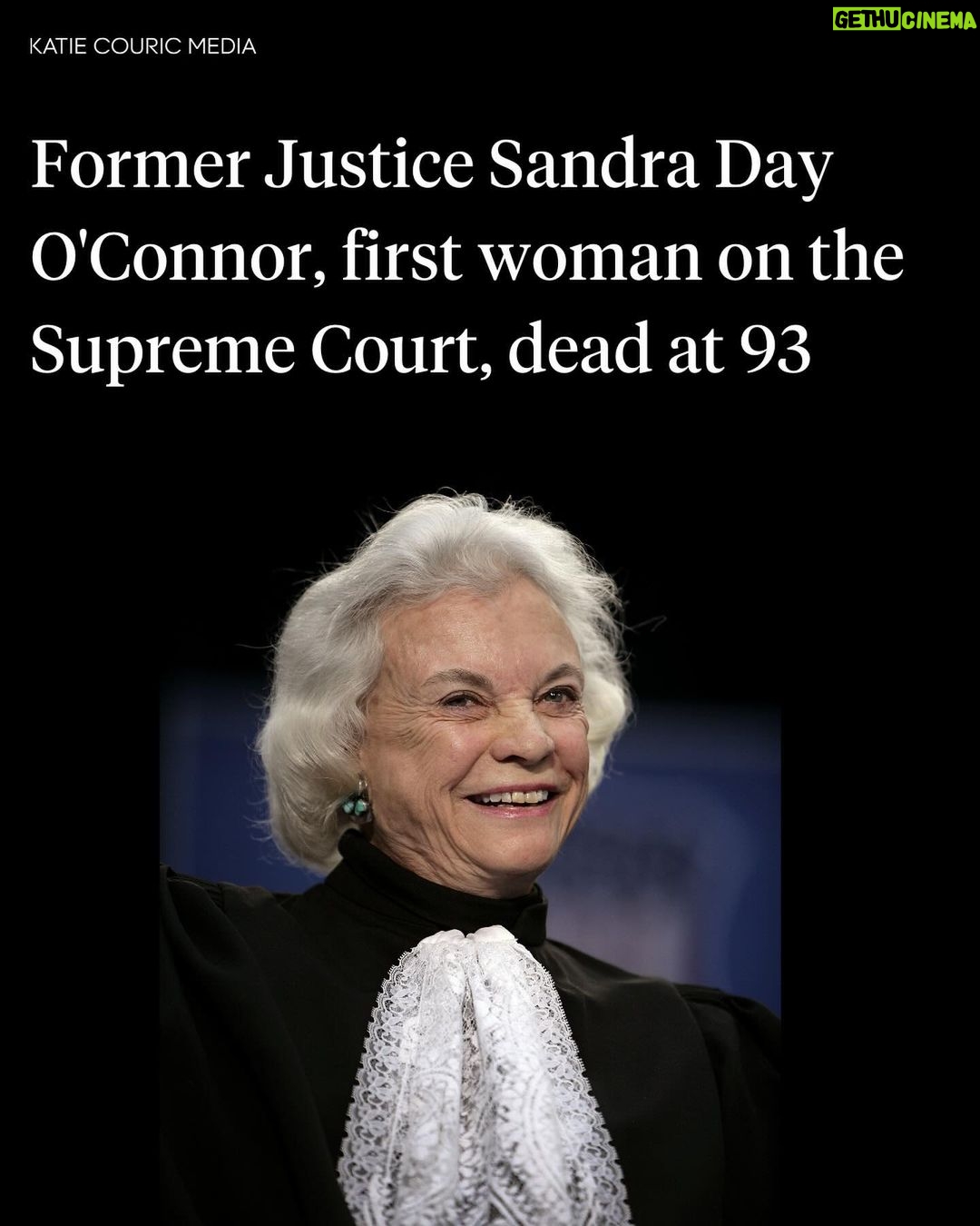 Katie Couric Instagram - Retired Supreme Court Justice Sandra Day O’Connor, the first woman to serve on the nation's highest court and a crucial swing vote during her twenty-five year tenure, died on Friday. She was 93. A key figure in landmark Supreme Court cases dealing with abortion, affirmative action and civil rights, O’Connor retired from the high court in 2006 and announced in 2018 that she had been diagnosed with dementia and would withdraw from public life. The Supreme Court announced her death in a statement, saying the cause was complications of dementia. O’Connor was President Ronald Reagan’s first nominee to the Supreme Court, joining the court in 1981 after an already notable career that included serving as the majority leader in Arizona’s state Senate – the first woman to hold that title in the nation. Fifty-one years old at the time of her SCOTUS nomination, she served for 24 years, retiring in January 2006 to care for her ailing husband. Her husband, John Jay O’Connor III, whom she met when they were both students at Stanford Law School and married shortly after her graduation in 1952, died of Alzheimer’s disease in 2009. Justice O’Connor spent an active retirement, sitting as a visiting judge on federal appeals courts around the country and speaking and writing widely in support of two causes, judicial independence and civics education. She also catered to her six grandchildren, taking them on trips and writing two children’s books based on her own colorful childhood on a remote Arizona ranch. 📸: @gettyimages