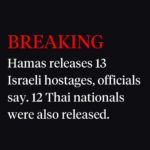 Katie Couric Instagram - 🚨 Thirteen Israeli hostages held by Hamas in Gaza since October 7 have been handed to the Red Cross, according to the Israeli prime minister’s office, as part of a deal struck between Israel and the militant group. According to @cnn reporting, a group of 12 Thai nationals was also released, the Thai prime minister said. Israel is due to release 39 Palestinian prisoners in return on Friday. This is a developing story with more updates to come.
