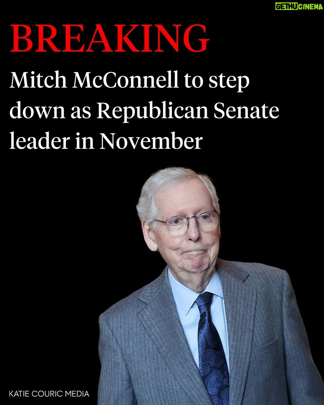 Katie Couric Instagram - 🚨 Mitch McConnell, the longest-serving Senate leader in history, will step down in November. McConnell, 82, is set to speak about his plans to give up the leadership post on Wednesday in an address in the Senate, @apnews reported. McConnell plans to keep his seat in the chamber. His term ends in January 2027. “One of life’s most underappreciated talents is to know when it’s time to move on to life’s next chapter,” he said in his prepared remarks, which @apnews obtained. “So I stand before you today ... to say that this will be my last term as Republican leader of the Senate.” This is a developing story with updates to come. #breakingnews🚨 #mitchmcconnell #senate