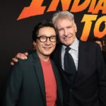 Ke Huy Quan Instagram - Indy will always be a hero to Short Round and Harrison Ford will always be a hero to me❣️ I wish he could continue in this role forever, but I was happy to be there last night to see him crack that whip one more time. Dial of Destiny is SO GOOD!!! Please go see it comes June 30th! (Can you spot another cast member from Temple of Doom? Hint: he loves voodoo dolls 😜) 📸: @gettyimages Styling: @chloekeiko Grooming: @sonialeeartistry Outfit: @paulsmithdesign Glasses: @cutlerandgross Watch: @omega Shoes: @churchs @indianajones @lucasfilm @disney