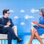 Ke Huy Quan Instagram - It’s quite clear from the expression on my wife's face that she is already sick of me talking about myself. 😂 So, to annoy her even more, I did it for 30 more minutes. 😝 All jokes aside, THANK YOU @milkeninstitute for having me and @sharanjitleyl for the fun conversation. Dressed by: @giorgioarmani Grooming: @sean_livesforcoffee @peterkhor