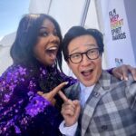 Ke Huy Quan Instagram - It was a fun day at the beach. Loved the vibe of the Spirit Awards. Thank you to @filmindependent for blessing our @everythingeverywheremovie with so many wins. I am so grateful to be a part of this family. And as always I love meeting and talking to people I’ve always admired. I’ve been a fan of @officialjld and @gabunion for a very long time. How can I resist and not ask for a selfie. 😜 Styled by: @chloekeiko Grooming: @sonialeeartistry Suit: @thombrowne Custom Everything Bagel Pin: @vargasgoteojewelry 1st two Photos: @michaelrowephoto for @imdb Red Carpet Photos: @gettyimages Selfies: Yours Truly 😉
